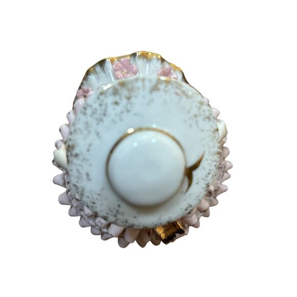 Lefton Bloomer Girls by Geo Z Figurine Gold Pink Dress 50s Victorian FLAW READ - Picture 7 of 13